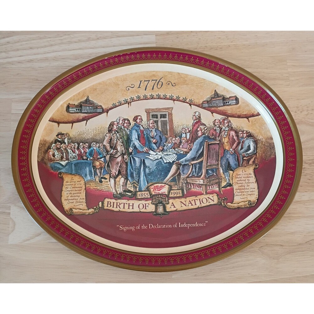 1990's Miller High Life Birth of a Nation 1776 Tin Tray Collectible Decor Gift